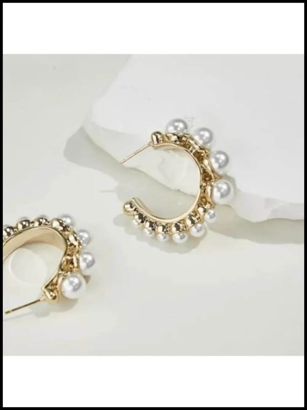 14K Gold Plated Pearl Huggie Hoop Earrings for Women Lightweight Open Circle